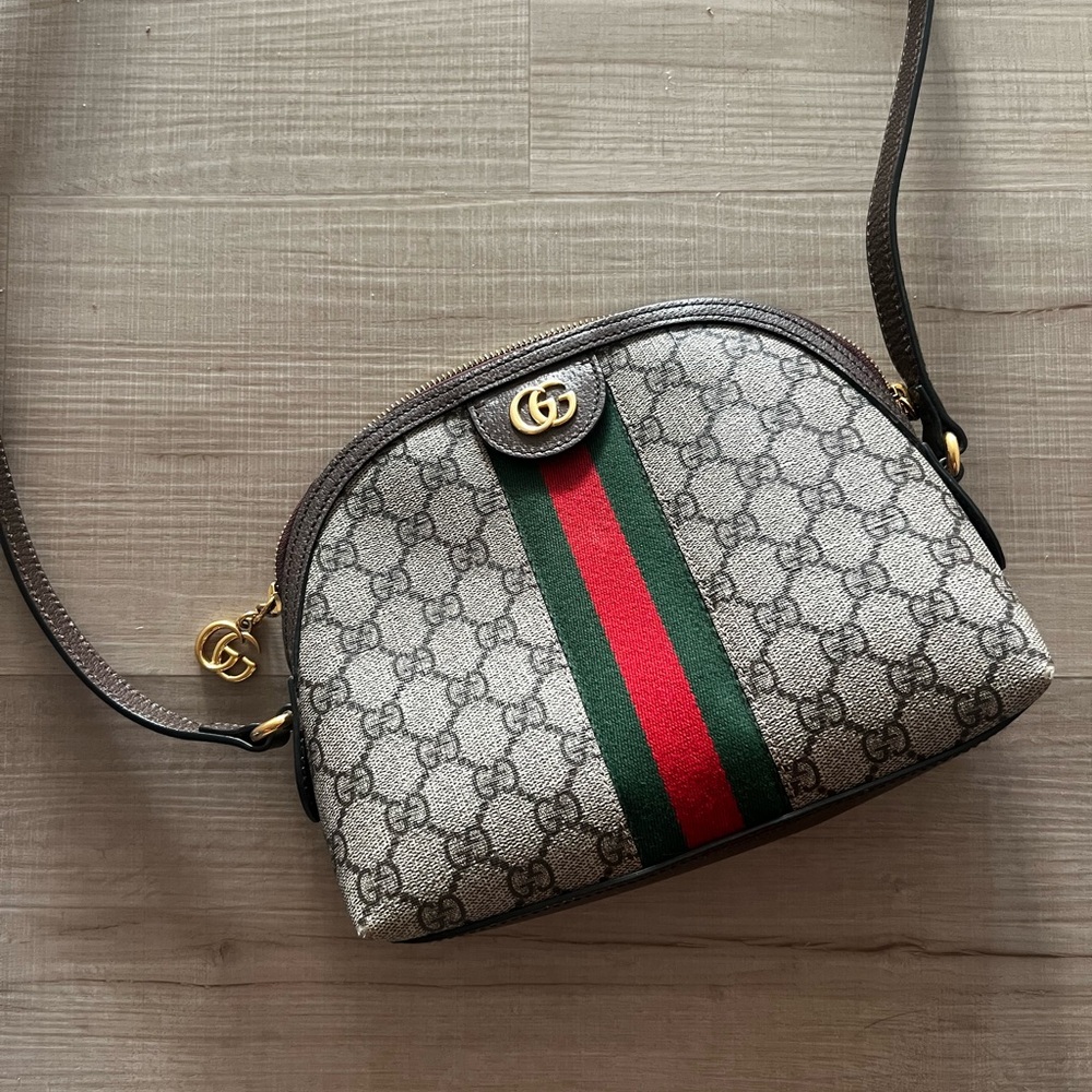 Gucci Beige Crossbody Bag with Green and Red Stripe
